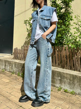 デニムストラップワイドパンツ code 18105