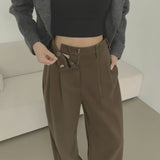 LONG / woolen pintuck winter wide slacks pants