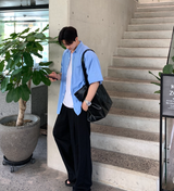 ラペルリネンラウンドシンバンディングワイドパンツ