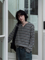 Uber Stripe Henley Neck Long Sleeve T-Shirt
