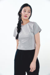 Heart Logo Shirring Detail Top Gray