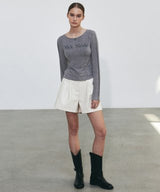 GLOSSY LEATHER BANDING SHORTS_CREAM