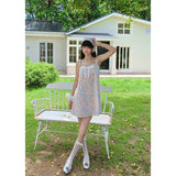 [GirlyFancyClub] バケーショントラベルアウトフィットコットンフレンチスタイルカラープリンテッドスリーブレスドレス