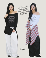 wide neck lettering normal fit long-sleeved T-shirt