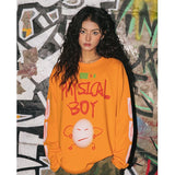 Symmetrical fun print casual and energetic long-sleeved T-shirt for spring