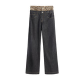 Leopard Layered Dark Denim Pants