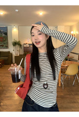 Side Shirring Stripe Long Sleeve T-Shirt