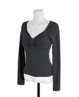 apple deep shirring ribbon glam top