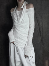 soft drape halter long sleeve T (2color)