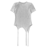 Shoulder-padded waffle T-shirt _ Gray