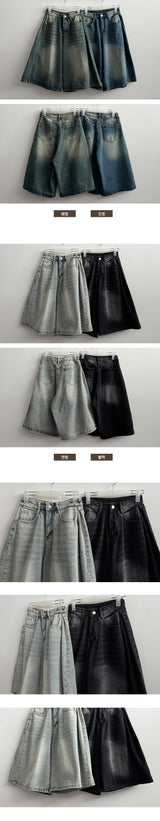 A.D washing side pintuck over wide denim shorts