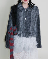Gamants coloring gradation fringe long-sleeve cropped wool knitwear