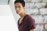 High ribbed henley neck half sleeves(Burgundy)
