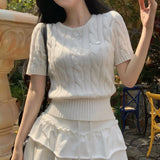 [BELLIDE MADE] Horin Cable Round Short Sleeve Knitwear