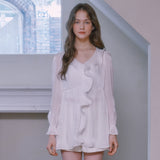 See-through Ruffle Blouse - PEARL WHITE
