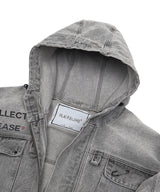 BBD ヴィンテージ クラッシュ フード デニム ジップアップ ジャケット (Vintage Gray)