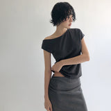 [Lacov] ワンショルダーショートスリーブTシャツ -7カラー
