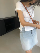 ビネンウィメンズボートネックシャードスリット半袖Tシャツ
