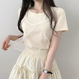Tooming see-through dot bustier + semi-crop short-sleeved tee set