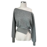 Unbalanced off-shoulder side slit brushed long sleeve sweatshirt (6 colors)