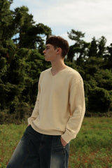 Retro Pattern V-Neck Knitwear - Ivory