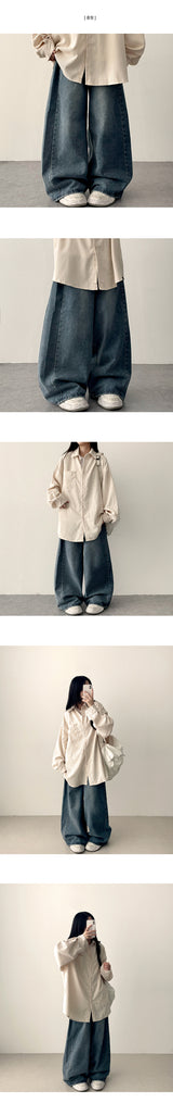 Judd side pin tuck incision denim wide pants 