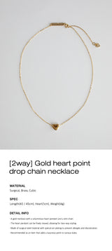 Gold heart point drop chain necklace