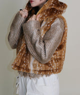 Gamants coloring gradation fringe long-sleeve cropped wool knitwear
