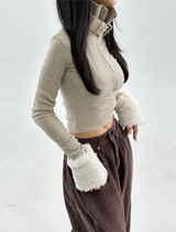 (Y2K/UNIQUE + HIP🧸🤎) FUR POINT BELT POINT HALF-ZIP WARMER