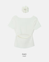 #Back Slit Square Short Sleeve Knit + Scrunchie Set (5color)
