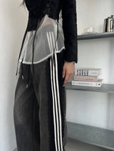 2-WAY lace wide denim training banding long pants (2 colors)