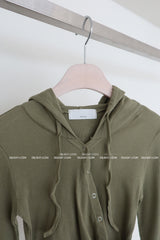 Hood Diagonal Snap Button Wrap T-Shirt