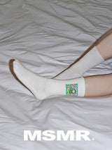 Neon Alien Crew Socks White