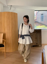 Crane Back Point Wide Washing Denim Pants