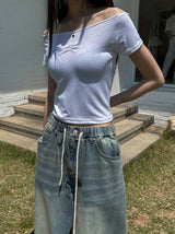 rope shirring off-shoulder tee
