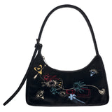 Multicolour Embroidery Velvet Mini Bag _ BLACK