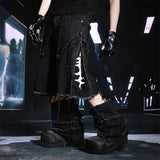 SEXXDEVIL Detachable 2-in-1 washed raw-edge jeans