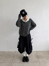Vネック ルーズ ニット トップ