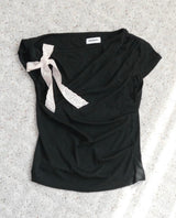 ドレープドツイストリボンTシャツ  (BLACK)