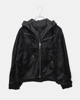 Janu Check String Pocket Leather Layered Hooded Jumper