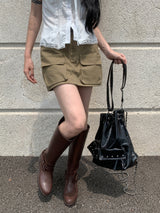  Field Cargo Pocket Mini Skirt & Belt SET (4 colors)