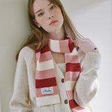 3 Stripe Knit Muffler (Cherry, Pink, Cream)