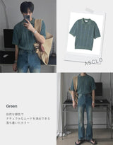 ASCLO ミックスカラーアンティーク半袖ニット(3color)