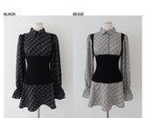 ベストレイヤードチェックミニドレス (BLACK)