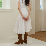 Lace Flare long skirt (white)