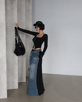 denim coloring belt SET maxi long skirt