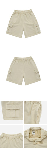 BASIC LOGO PIGMENT WASHING CARGO SHORT PANTS BEIGE