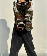 BOW LOOSE-FIT LAYERED NET SOFT CROPPED COLOR-BLOCK KNIT - 2 COLOR