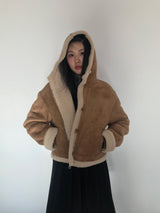 Femme Duffle Hooded Faux Shearling Jacket (2color)