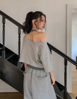 Mio pinstripe off-shoulder layered set